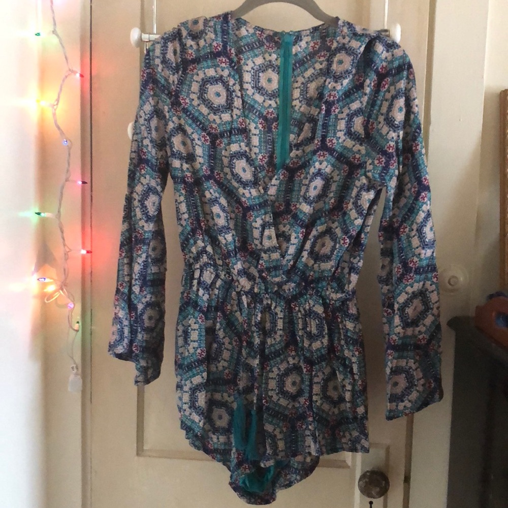 Long sleeve printed romper tassels small